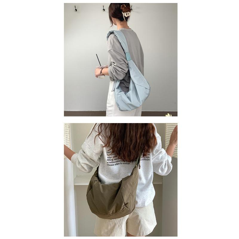Large Capacity Nylon Shoulder Bag Women Casual Crossbody Sling Bag Lightweight Everyday Tote with Wide Adjustable Strap Crescent Bag