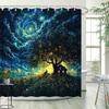 Starry Night Tree House Print Waterproof Shower Curtain For Bathroom, Dreamy Landscape Design High-End Toilet Partition Curtain