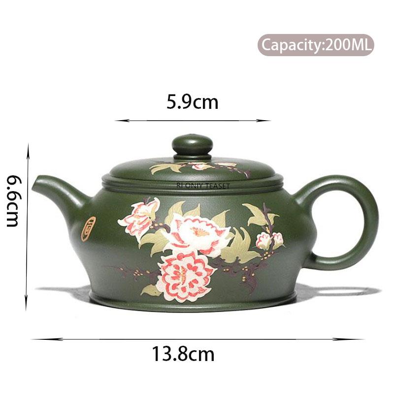 

200ml Chinese Yixing Purple Clay Teapots Handmade Flower Pattern Tea Pot Raw Ore Green Mud Kettle Household Zisha Tea Set