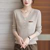 Women's V-Neck Knitted Bottoming Sweater - Stylish Inner Top for Spring, Autumn, and Winter 2024
