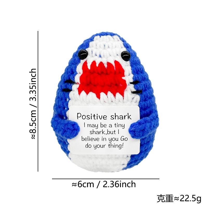 Funny Crochet Positive Energy Cowboy Hat Shark Doll With Card Home Room Decoration New Handmade Knitted Shark Ornament Gift