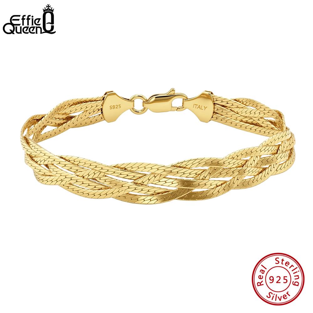 EFFIE QUEEN Flat Side Chain On Hand 7MM Bracelet 925 Sterling Silver Multiyaer Link Chain Bracelet Unisex Trendy Jewelry SB220