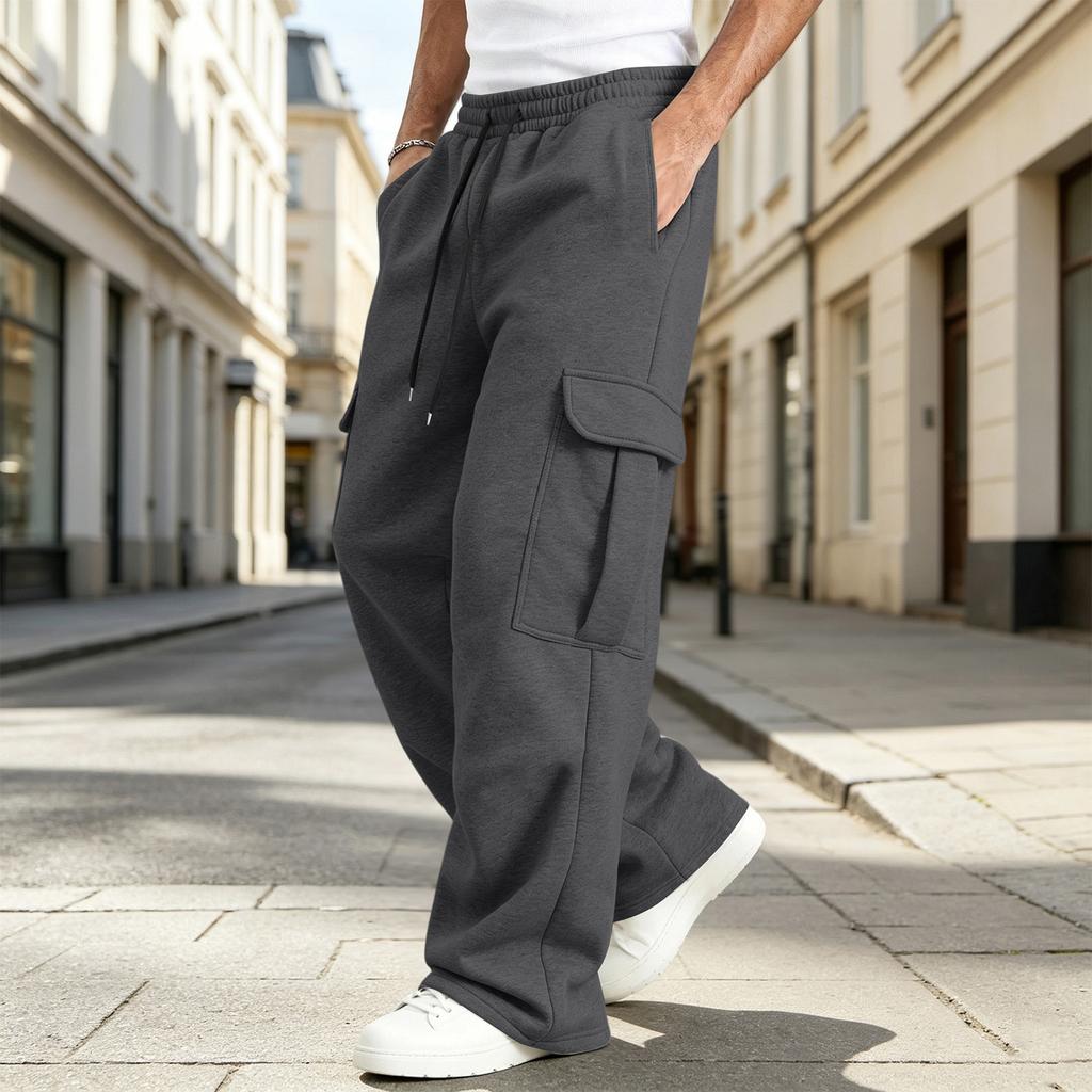 Pantaloni da Jogging Cargo da Uomo Vestibilità Larga Gamba Dritta con Elastico in Vita, Pantaloni Sportivi Casual
