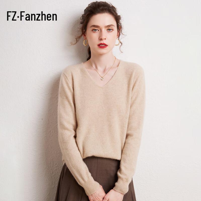 Fanzhen Women's 100% Cashmere V-Neck Sweater
