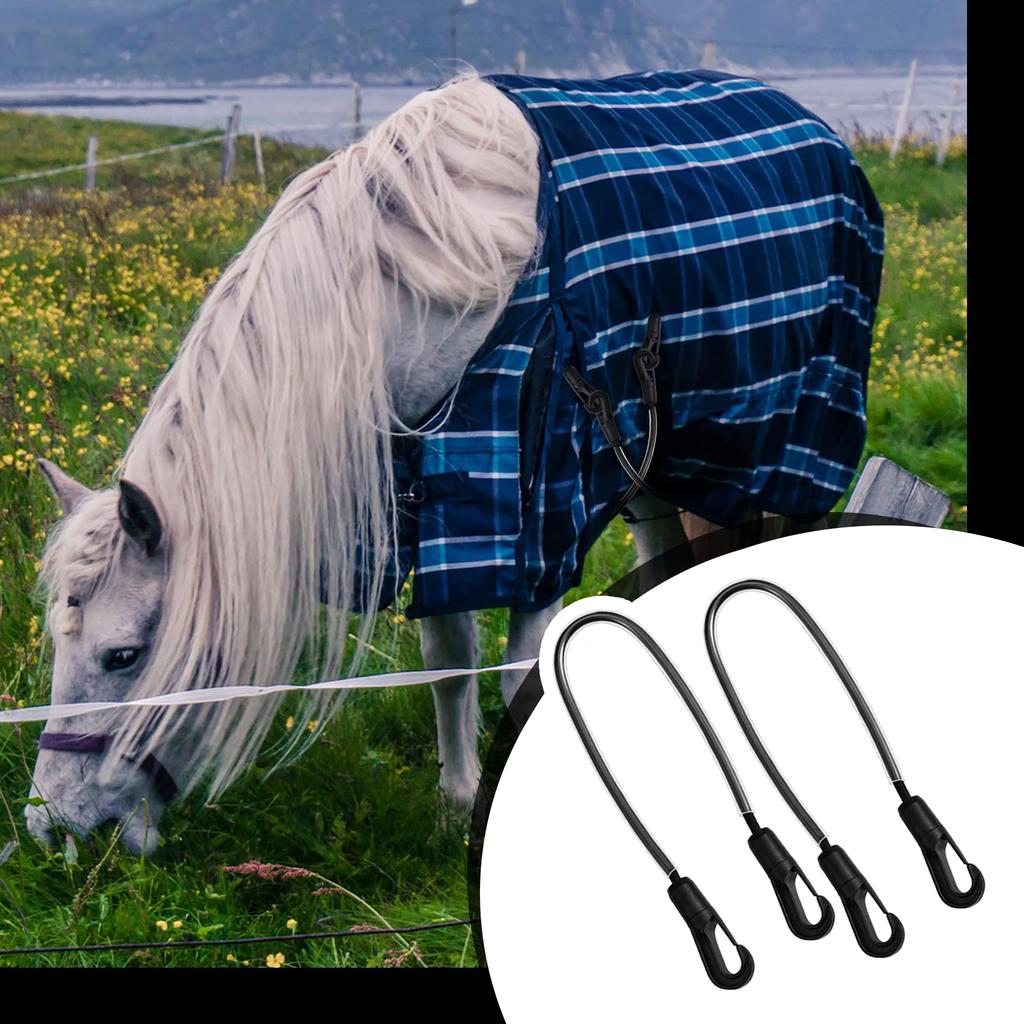 Pack of 4 Adjustable Elastic Horse Blanket Leg Straps for Secure Fit Double Clip Design Durable Stretch Replacement