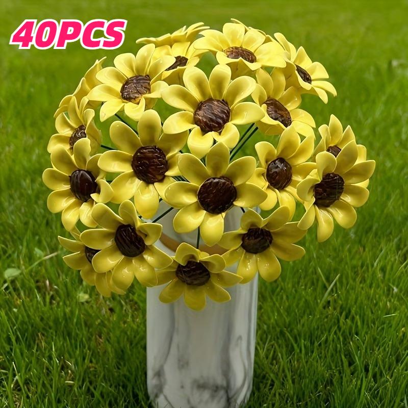 10/20/40pcs Hand-Pinched Ceramic Sunflower Flowers Realistic Decoration TV Cabinet Desktop Shelf Flower Ornament Home Decor Gift