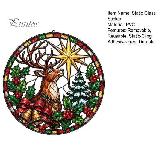 Reusable Christmas Window Decor Stained Glass Style Cling, Rainbow Film Sun Catcher Static Sunlight Reflective Films Suncatcher Sticker for Home Shop