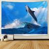 Dolphin Jump Tapestry Wall Hanging Blue Wave Sailboat Bohemia Sofa Carpet Desk Mat Bedroom Living Room Art Decor