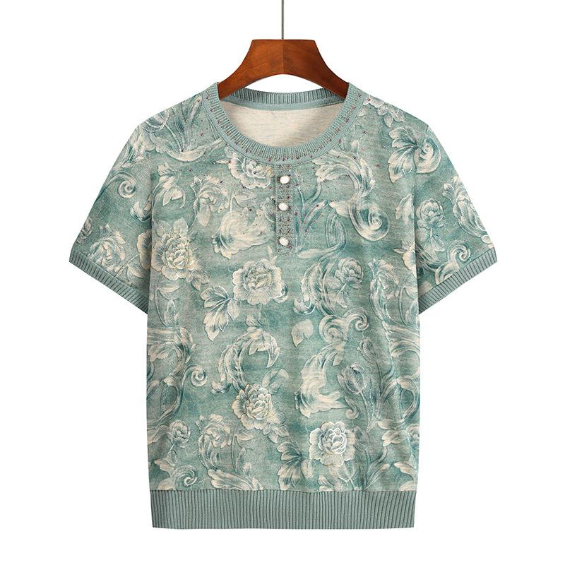 Women's Summer Knit Top: Mom-Style Short-Sleeve Cropped Top, Loose-Fit Casual Top