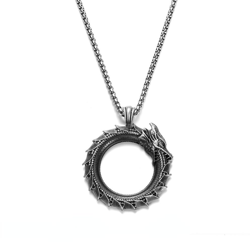 Simple Retro Circle Dragon Pendant Necklace Motorcycle Party Punk Articulated Snake Snake Necklace Party Men Women Gift Jewelry