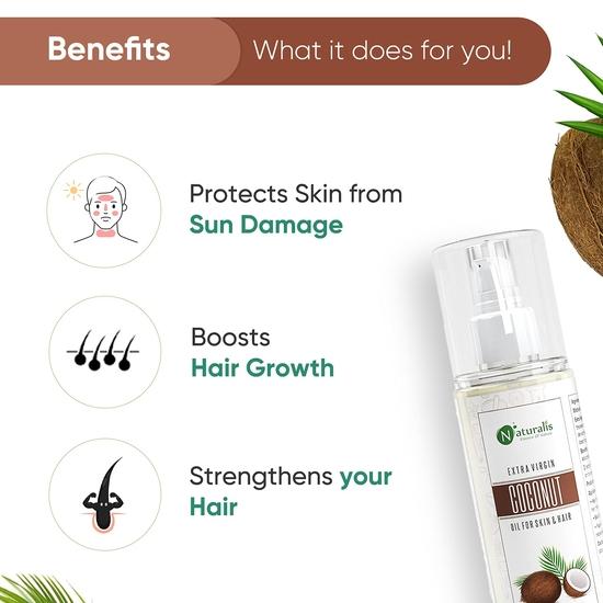 Naturalis Essence Of Nature Cold Pressed Extra Virgin Coconut Carrier Oil For Skin Lightening, Stretch Marks, Acne Scars, 200 Ml (Coconut)