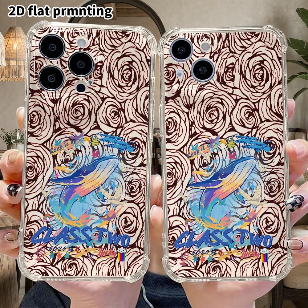 Phone Case: 2D Flat Design, Suitable for iPhone 18 17 16 15 14 13 Pro, Transparent Corner Protection Case, Rainbow Blue Whale, Christmas and Halloween