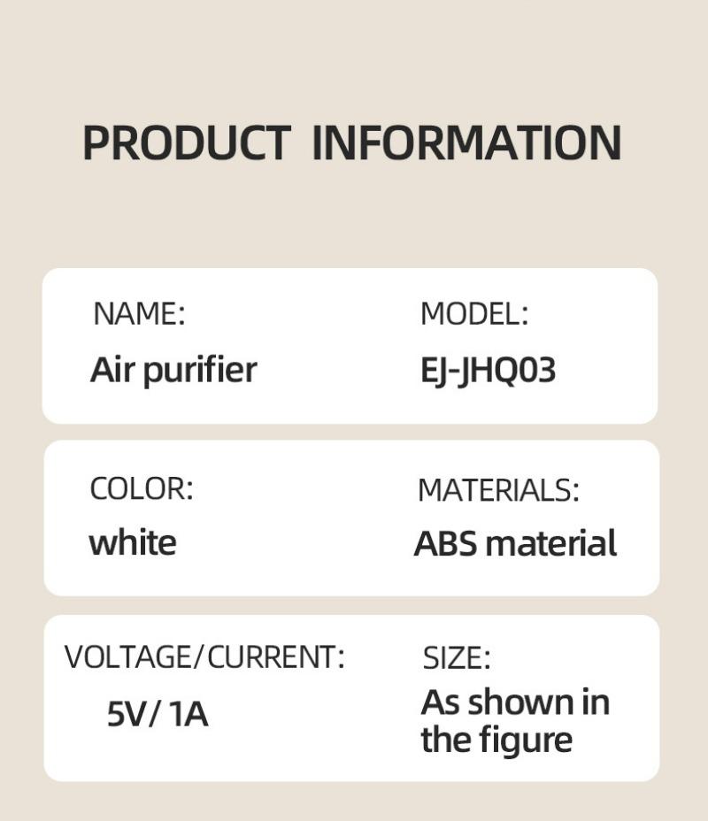 Air Purifier Household Indoor Formaldehyde Odor Removal Filter USB Portable Deodorizer HEPA Technology Mechanical Operation