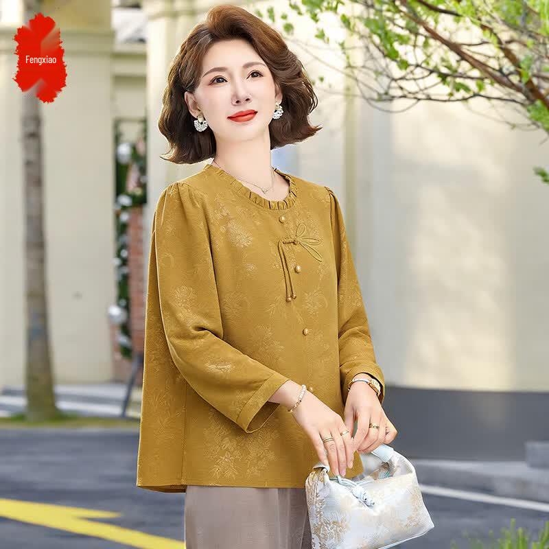Elegant Floral Spring Blouse for Mid-aged Women XL