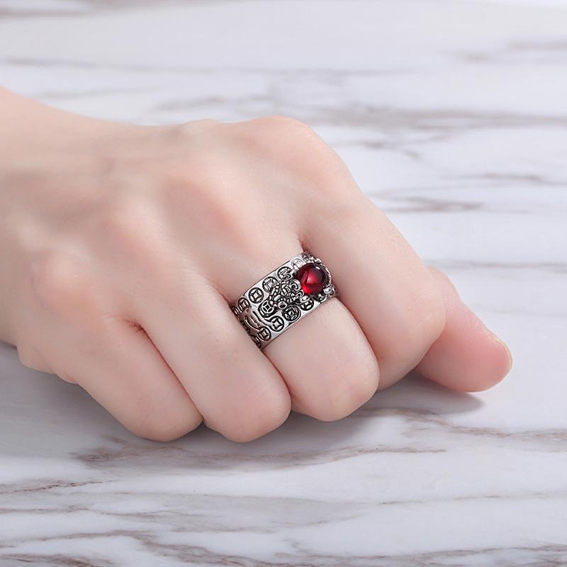 Personality Retro Silver Plated Six Word Truth Ring Gold for Toad Stamper Heart Sutra Ring Men Women Wealth Lucky Jewelr