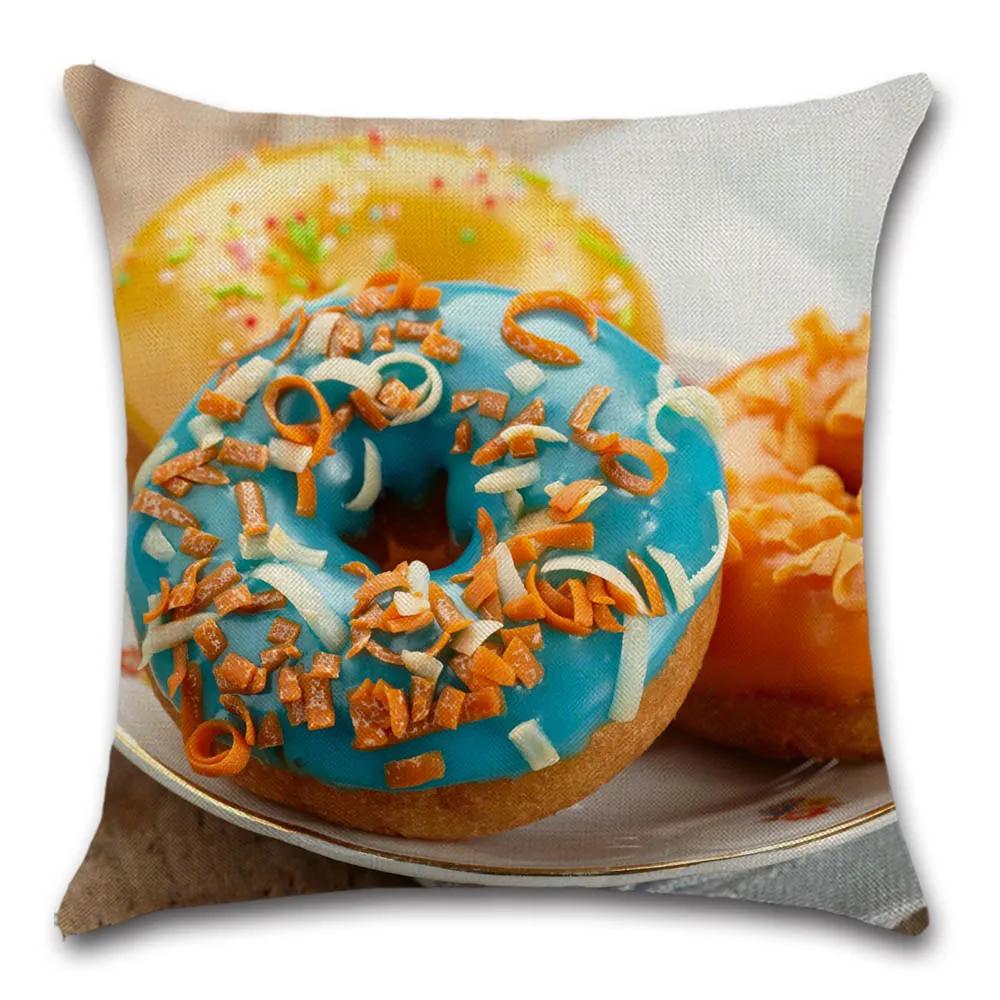 Food Donuts Printed Cushion Cover Decorative Home Sofa Cotton Linen Pillow Cover Chair Car Pillowcase 45X45Cm Fundas De Cojin