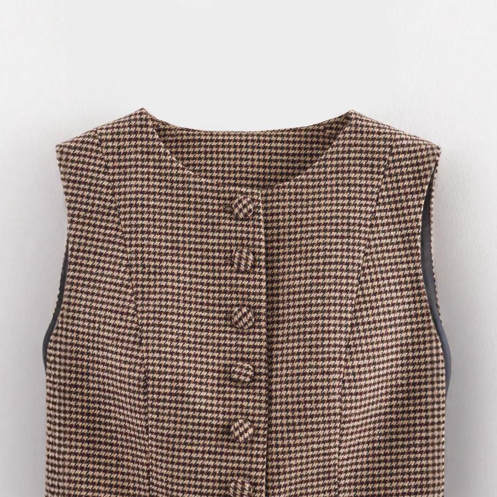 2025 Spring Women's European & American Style Sleeveless Houndstooth Slimming Vest