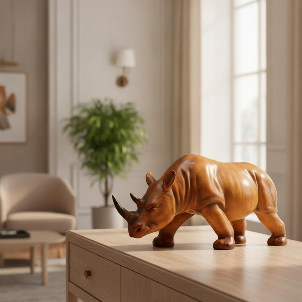 Rhinoceros Figurine Resin Rhino Modern for Office Desk, Display Cabinet
