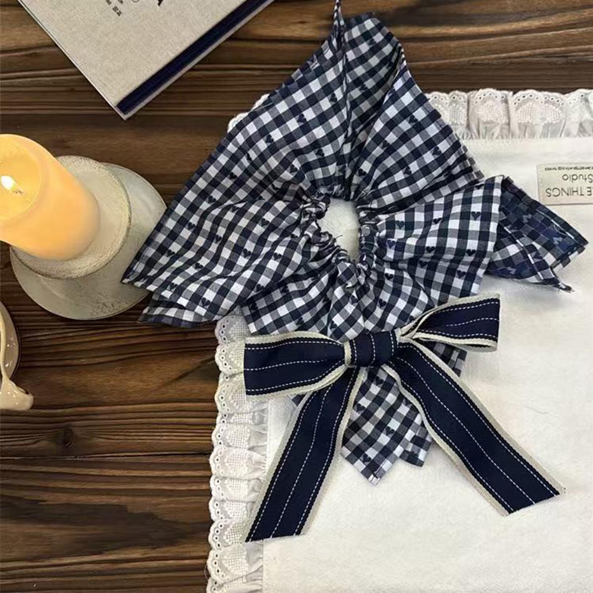 

Grid Pattern Bow Square Scarf Large Intestine Headband New Lazy Style Low Ponytail Temperament Hair Accessory Creative Headband