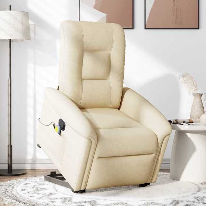 VidaXL Fauteuil inclinable de massage Crème Tissu, fauteuil inclinable élévateur, fauteuil inclinable pour personnes âgées, 3303272