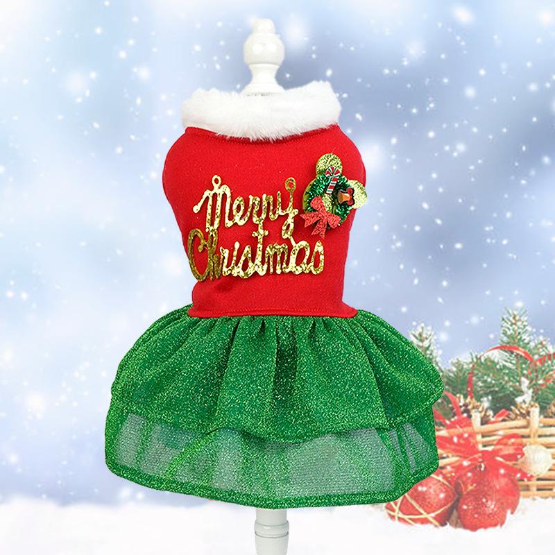 Pet Christmas Clothes Merry Christmas Tree Princess Skirt Comfortable Cute Christmas Dog Costume Winter Warm Sweater Pet Clothes