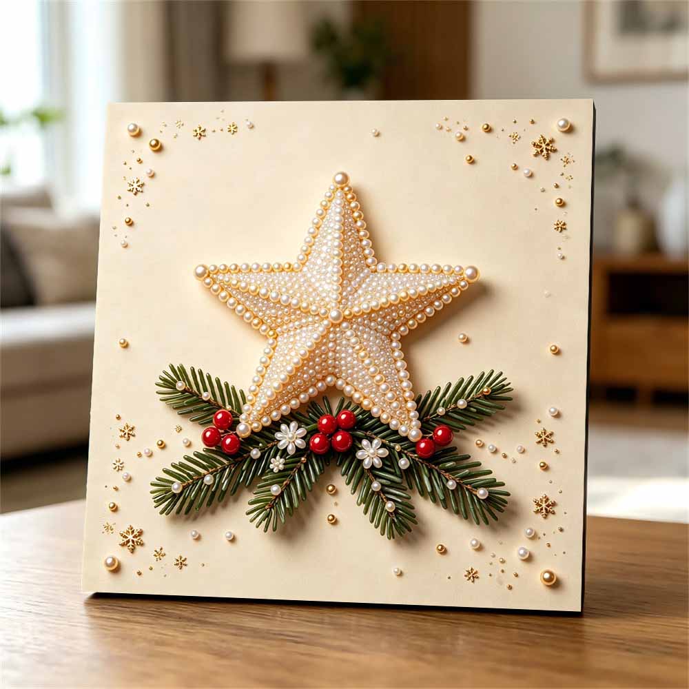 Hochwertiges gerahmtes Perlenkunst-Set mit Weihnachtsstern-Muster, 5D funkelnde Perlenleinwand, DIY entspannendes Bastelset für festliche Wanddekoration zu Hause, Geschenk