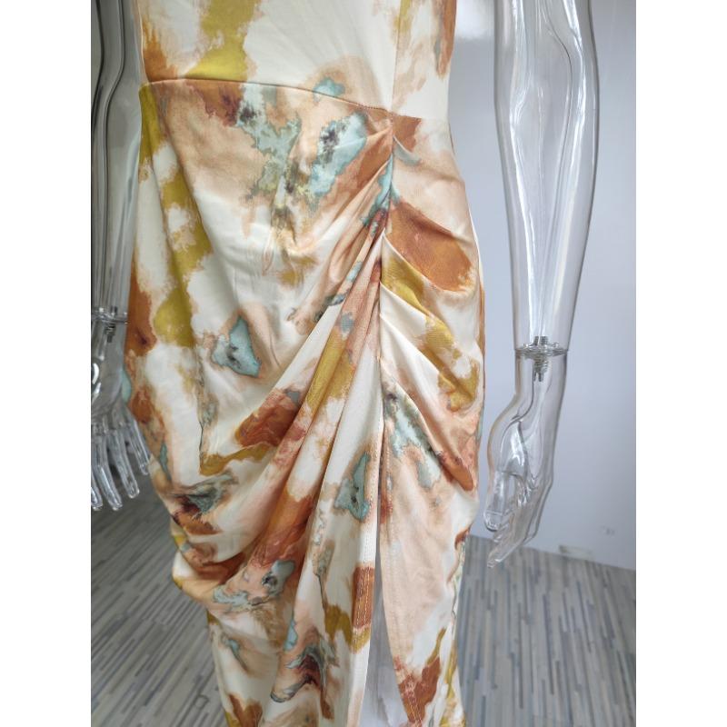 Sommerkleid für Damen, frisch bedruckt, Neckholder, hohe Taille, tiefer Schnitt, sexy Kleider