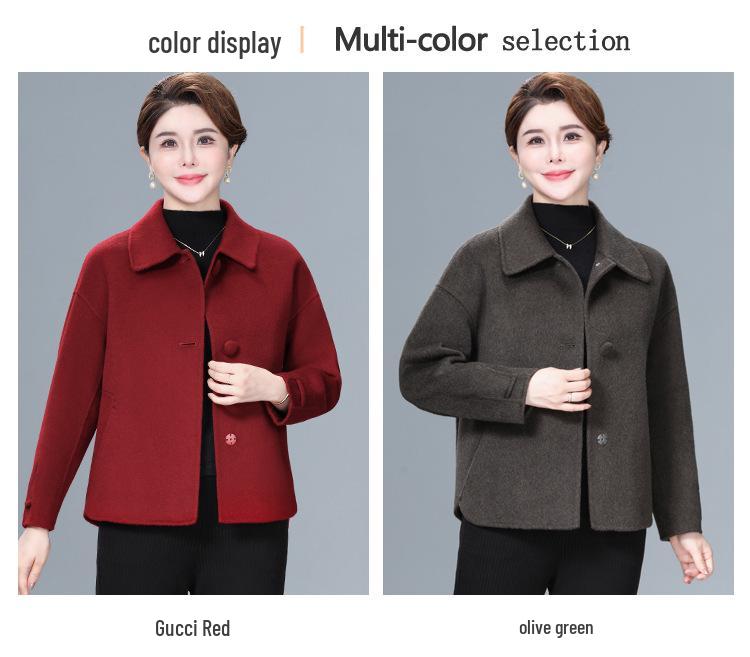 2025 Autumn/Winter Short Double-Sided Cashmere Coat for Middle-Aged & Elderly Women - High-End Casual Style