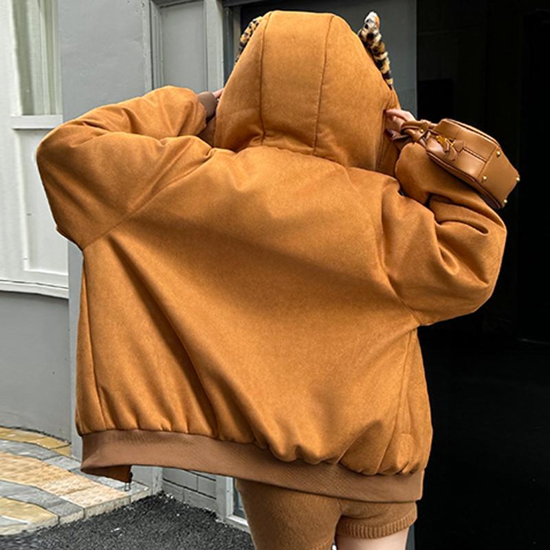 Modne damskie parki Zimowe kurtki z kapturem Luźne Plus Size Grube Ciepłe Okrycia wierzchnie Płaszcze damskie