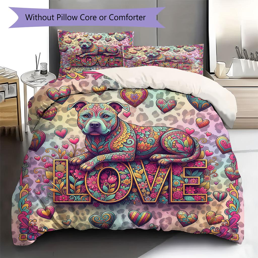 Romanticpets Pattern Bedding Quilt Set Quilt Cover Pillowcase Home Decoration Birthday Gift (1 * duvet cover + 2 * pillowcase, without core)