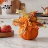 Indoor Halloween Holiday Accents Fall Pumpkin Table Ornament, Artificial Foam with Flower, Maple Durable Ornaments Leaves, Berry for Autumn