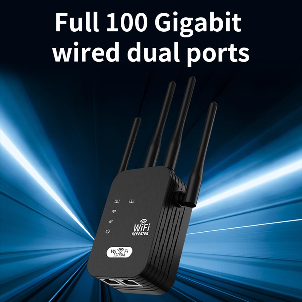 1200M four wire indoor and household  5G extension WiFi network signal amplifier black European standard plug