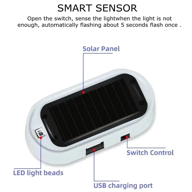 2/1pcs Car Fake Security Light Solar Powered Simulated Dummy Alarm Wireless Warning Anti-Theft Caution Lamp LED Flashing Lights