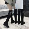 Boots Women's inner knee height increase 2025 autumn and winter new flat-bottomed boots Skinny elastic cloth boots Fleece boots