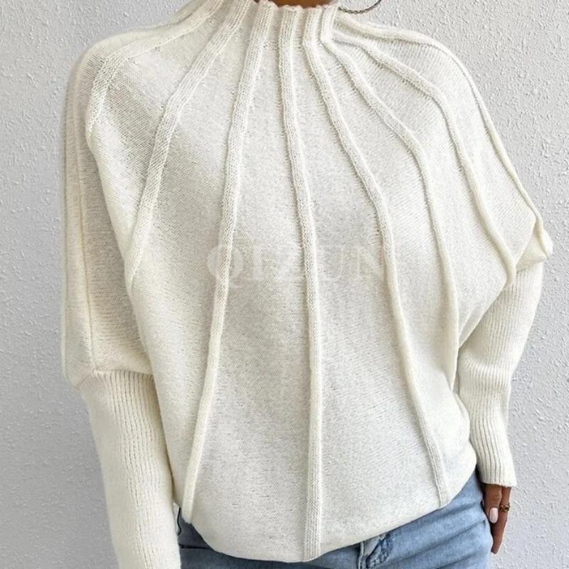 

Spring and Autumn Half Turtleneck Loose Knitted Temperament Long-sleeved Pullover Sweater Slim and Versatile Top S белый