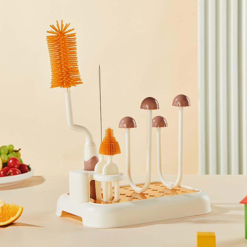 

Water Draining Bottle Rack with Nipple & Brush Holder