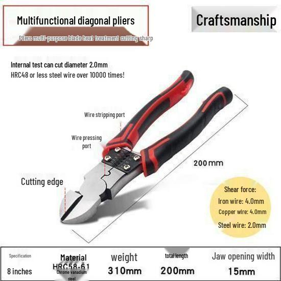 Multifunktionale Elektriker-Diagonalzange: Drahtschneider & Abisolierer mit Seitenschnecke
