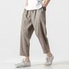 Herren Baumwolle Leinen Cropped Hosen Sommer Einfarbig Lässig Elastischer Bund Leicht Gerade Beine Hosen Locker Übergröße Herren Bekleidung