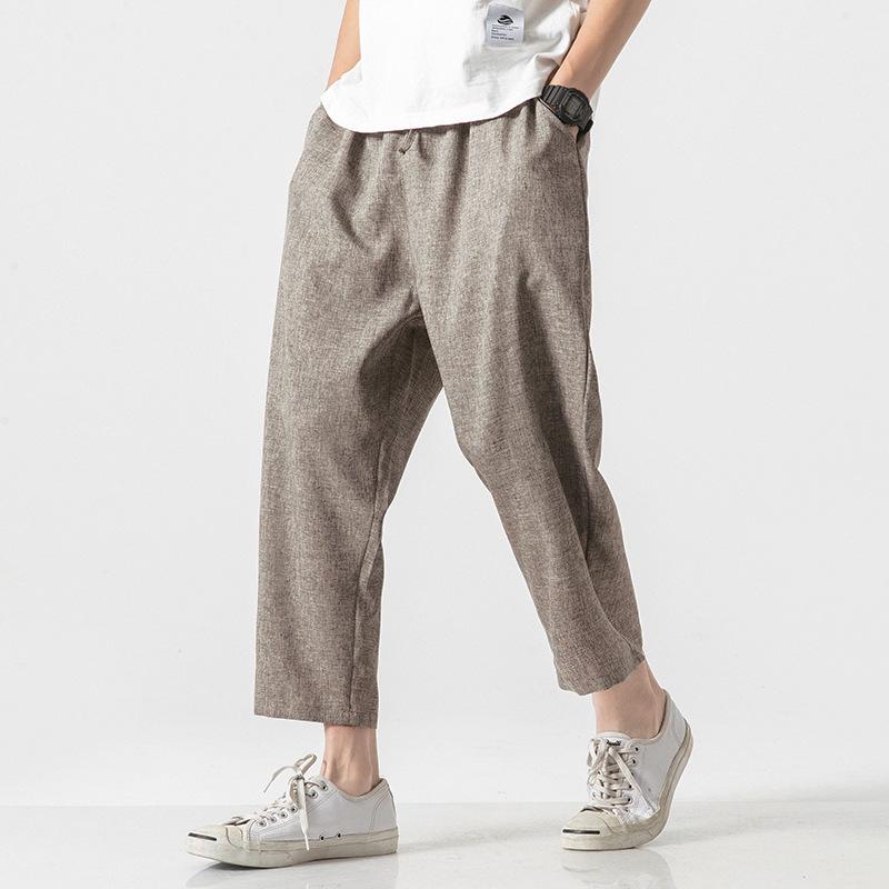 Herren Baumwolle Leinen Cropped Hosen Sommer Einfarbig Lässig Elastischer Bund Leicht Gerade Beine Hosen Locker Übergröße Herren Bekleidung