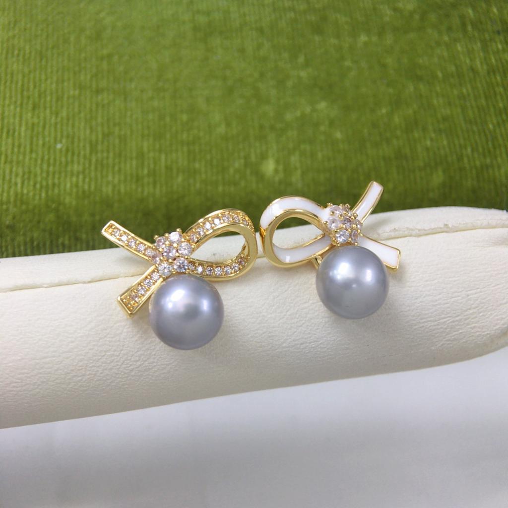 Natural Freshwater Pearl Earrings with a Light Luxury and High-end Feel, Asymmetrical Design Butterfly Knot Pearl Earrings
