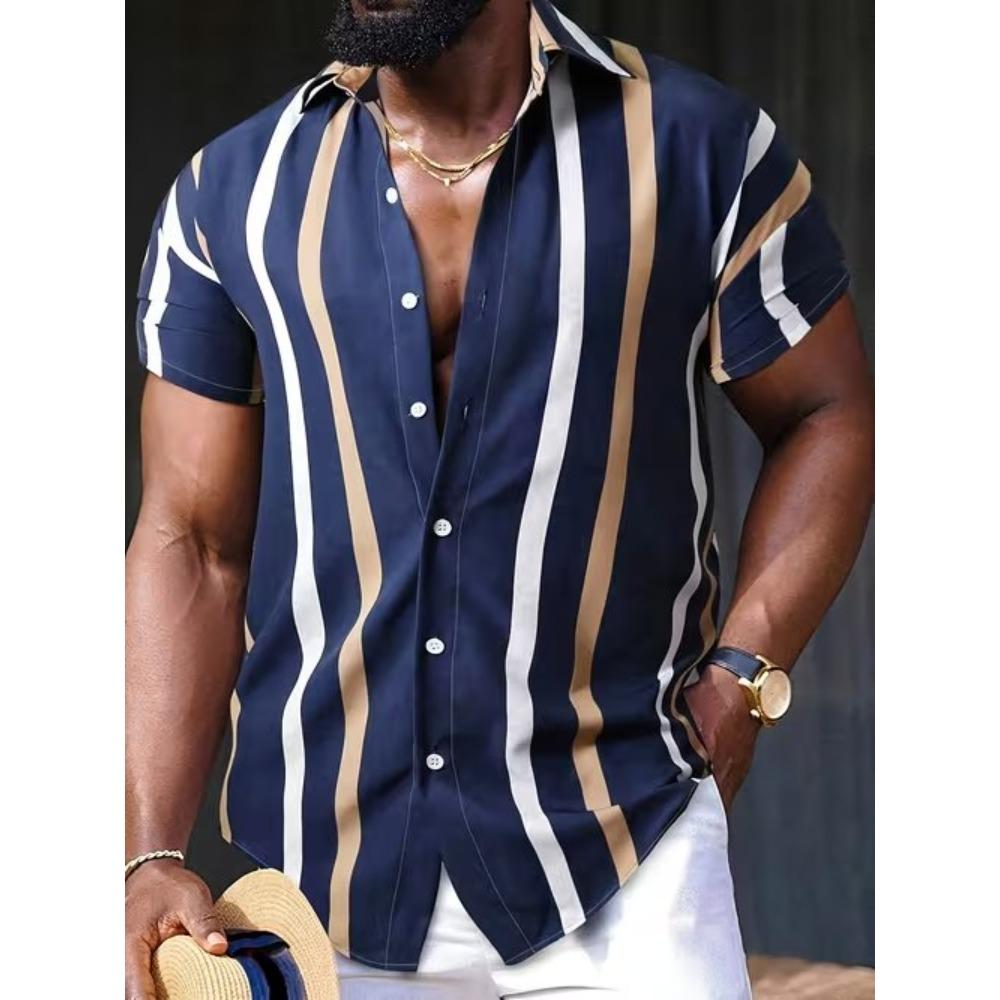 Herren Hemd Geometrisches Muster 3D Druck Hemd Mit Knöpfen Freizeithemd Sommerhemd Kurzarm Tägliche Urlaubsbekleidung XS navy blau