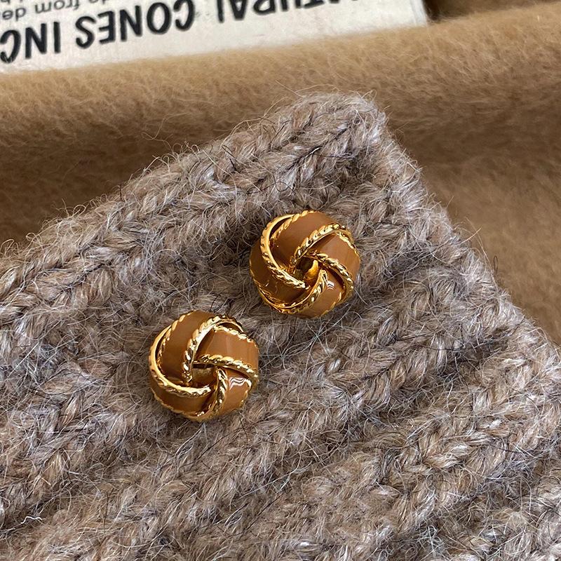 Retro Glaze Beaded Stud Earrings with Spiral Ear Hooks - Sophisticated Autumn-winter Earrings for An Elegant Look.