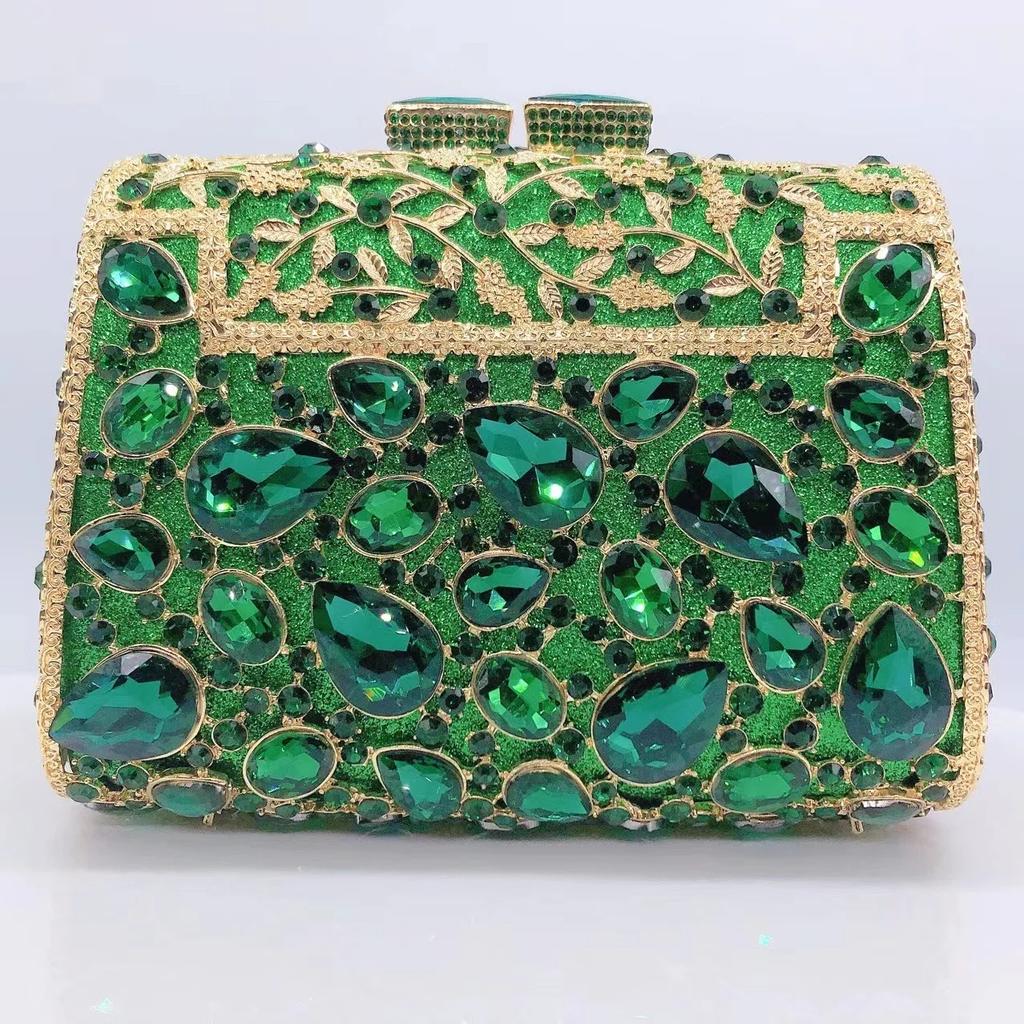 WHTUOHENG Green Diamond  Evening Clutch Handbag Girls Big Rhinestones For Women Rose Red Purses Ladies Party Prom Lady Bags