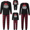Qiylii Christmas Pajamas Set for Family Matching, Parent-Child Long Sleeve Letters Print T-shirt with Plaid Pants Loungewear