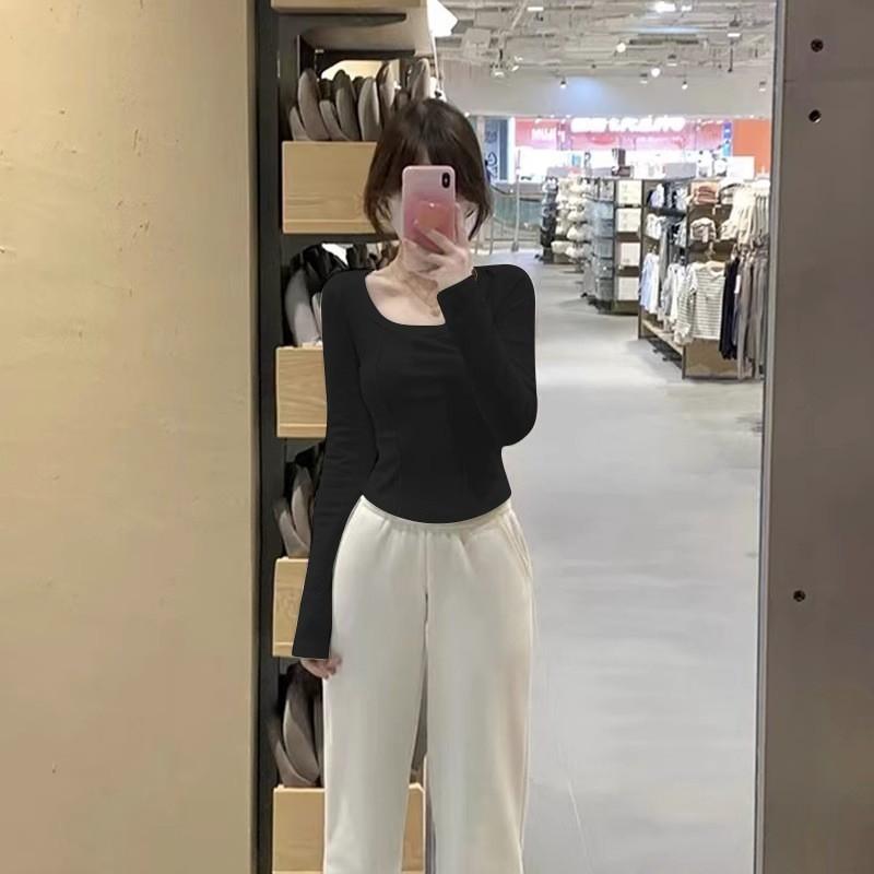 

German velvet long-sleeved T-shirt women s spring and autumn new high-elastic slim-fitting and thin inner top bottoming shirt 2XL чорний