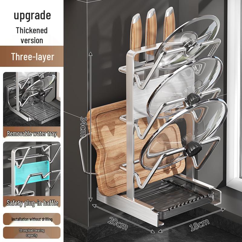 Stainless Steel Wall-Mounted Kitchen Rack for Cutting Boards and Pot Lids