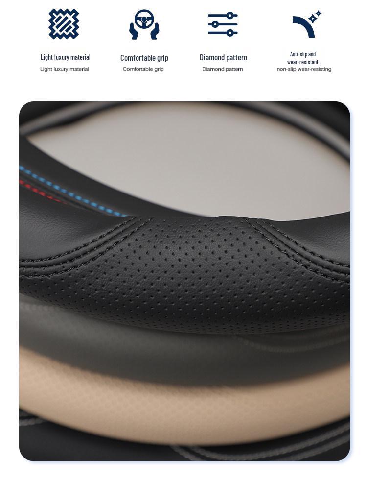Geely Haoyue Pro Genuine Leather Steering Wheel Cover, Ultra-thin, Anti-slip, Sweat-proof, All-season Universal Fit