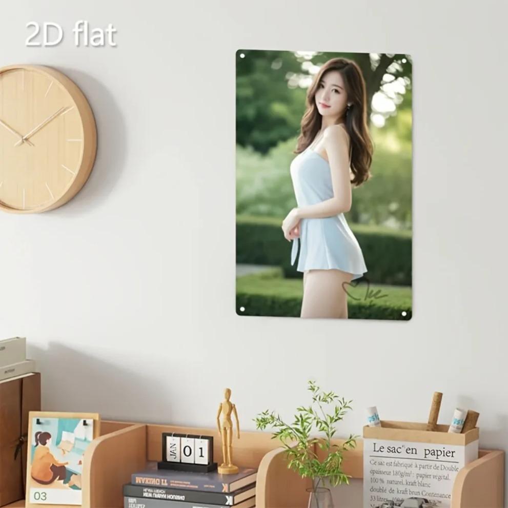 Hisun Tin Sign HD Metal Tin Sign Elegant Asian Beauty In Light Blue Romper Retro Metal Plaque Wall Art for Home Decor X Inch