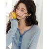 2026 Spring/Summer Blue Color Block Slim Fit Knit Cardigan - Women's Versatile Thin Layer Top