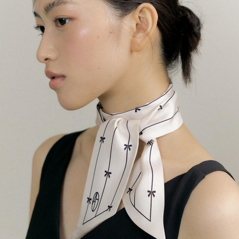 AVVINA PELLE Ribbon Long Twilly Silk Scarf - Ivory